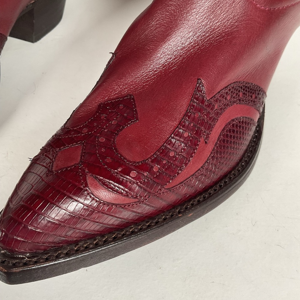 Tony Lama Lizard Wingtip Cowgirl Boots | Overlays | Cranberry | Women’s 6.5 M - Picture 9 of 16